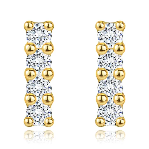 Puzetové náušnice v žltom 14K zlate - palička s priehľadnými zirkónmi