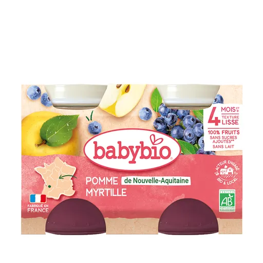 BABYBIO príkrm jablko a čučoriedky 2x130 g