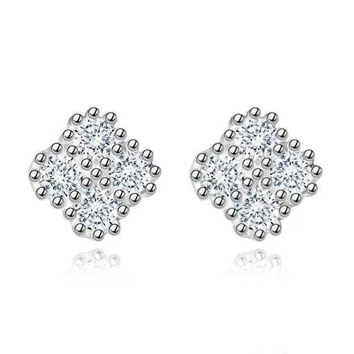 Náušnice v striebre 925 - štvorlístok s čírymi zirkónmi, puzetky