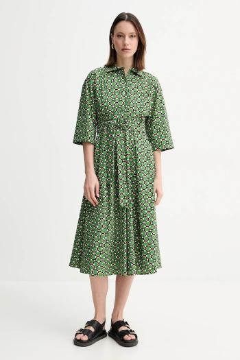Bavlnené šaty Weekend Max Mara zelená farba, midi, áčkový strih, 2515221152600