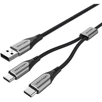 Vention USB 2.0 to Dual USB-C Y-Splitter Cable 1M Gray Aluminum Alloy Type (CQOHF)