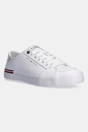 Kožené tenisky Tommy Hilfiger CORE CORPORATE VULC LEATHER biela farba, FM0FM05399