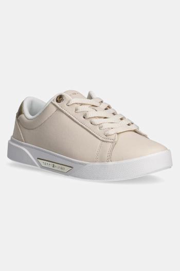 Kožené tenisky Tommy Hilfiger CHIC COURT SNEAKER béžová farba, FW0FW08382