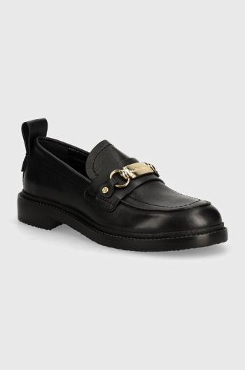 Kožené mokasíny See by Chloé Signature 1 dámske, čierna farba, na plochom podpätku, SB43032A