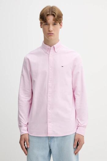 Bavlnená košeľa Tommy Jeans šedá farba, regular, s golierom button-down, DM0DM21298