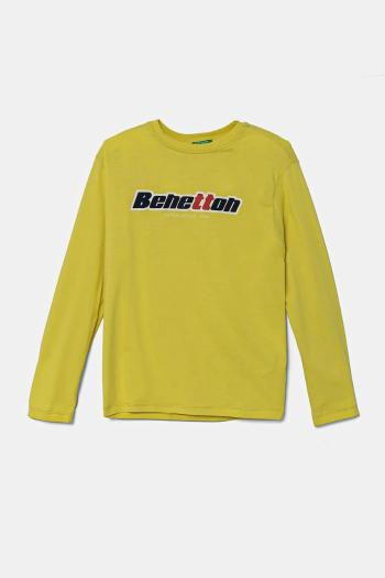 Detská bavlnená košeľa s dlhým rukávom United Colors of Benetton zelená farba, s potlačou, 3I1XC10N5