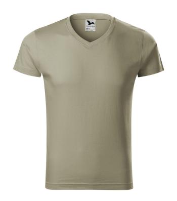 MALFINI Pánske tričko Slim Fit V-neck - Svetlá khaki | XXXL