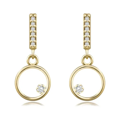 Puzetové náušnice zo žltého zlata 585 - obrys kruhu pod pásikom, číre zirkóny