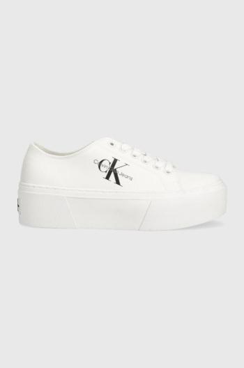 Tenisky Calvin Klein Jeans FLATFORM+ CUPSOLE LOW TXT dámske, biela farba, YW0YW01033,