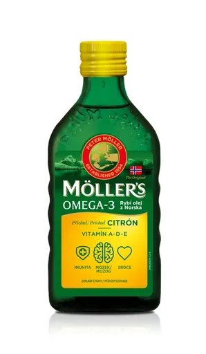 Möller's Omega 3 rybí olej Citrónová príchuť z pečene tresiek 250 ml