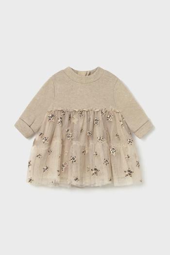Šaty pre bábätká Mayoral Newborn béžová farba, mini, áčkový strih, 2824