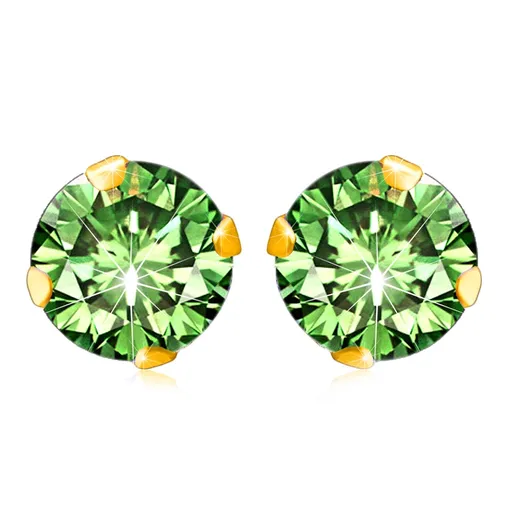 Puzetové náušnice v 9K zlate - zirkónik v svetlozelenom farebnom prevedení