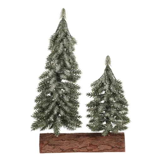 Vianočná dekorácia Smreky na kláte - duo, 26 cm, srienistý, zelená
