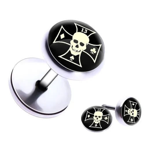 Falošný piercing do ucha z ocele - lebka, maltézsky kríž, symboly