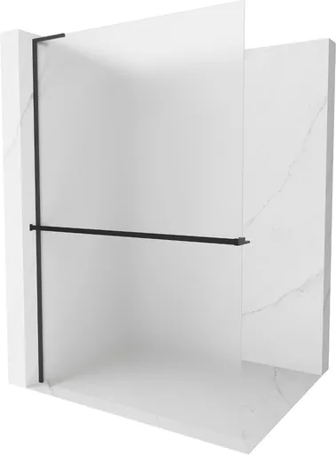 MEXEN/S - Kioto+ L Sprchová zástena WALK-IN s poličkou a držiakom uterákov 110 x 200, dekor, čierna 800-110-123-70-30