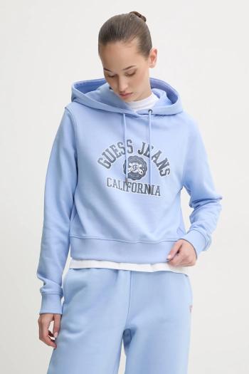 Bavlnená mikina Guess Jeans dámska, s kapucňou, s potlačou, W5RQ29 K68I4