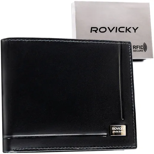 Pánska peňaženka z pravej kože v čiernej farbe bez vonkajšieho zapínania - Rovicky