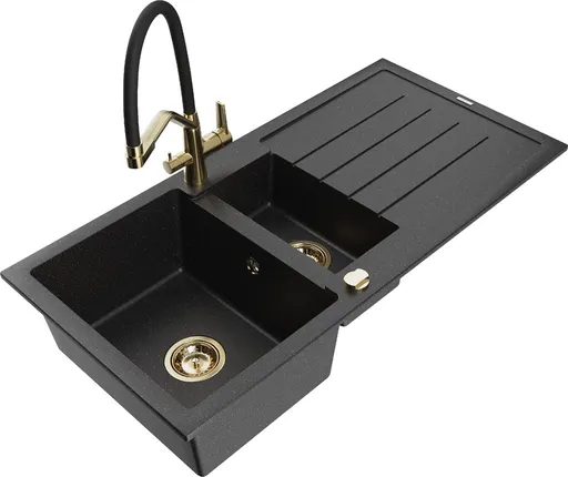 MEXEN/S MEXEN/S - Andres granitový drez s odkvapkávačom vrátane batérie Duo, čierna/strieborná 6515-73-671701-57-G