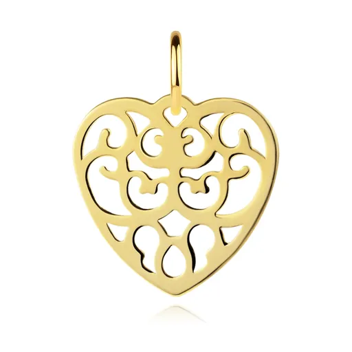 Prívesok v žltom 14K zlate - pravidelné vyrezávané srdce, ornamenty
