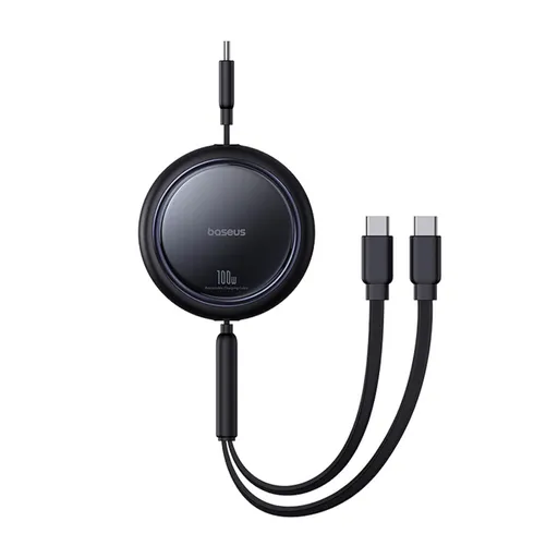 BASEUS BRIGHT MIRROR Sťahovací kábel USB-C / 2x USB-C 100W 1m čierny