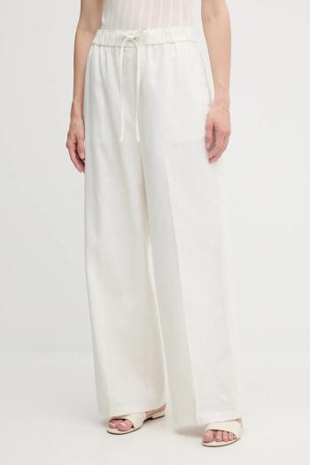 Ľanové nohavice Calvin Klein béžová farba, široké, vysoký pás, LV044B676G