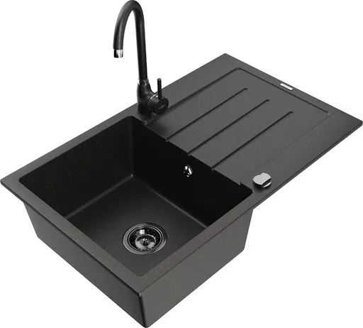 MEXEN/S MEXEN/S - Bruno granitový drez s odkvapkávačom vrátane batérie Telma, čierna/zlatá 6513-75-670200-70-B