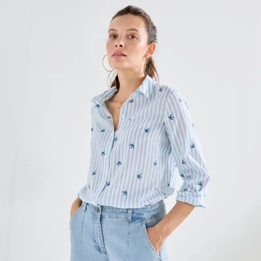 Blúzka s potlačou pruhov a vtáčikov