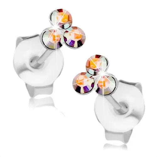 Náušnice zo striebra 925, trojica Swarovski krištálikov s dúhovým odleskom