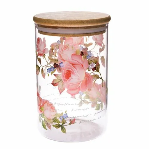 Sklenená dóza s bambusovým viečkom Ruža, 840 ml, L