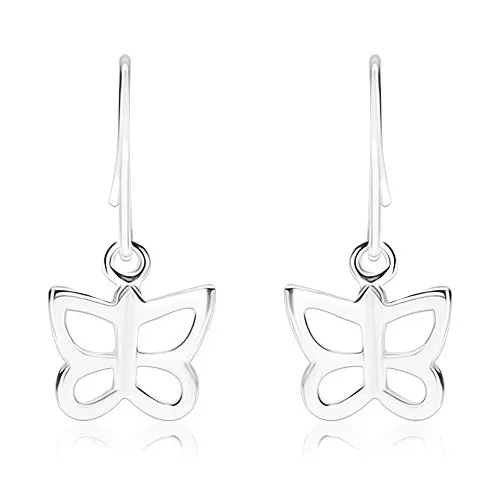 Náušnice zo striebra 925, lesklý obrys malého motýľa, africké háčiky