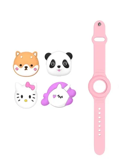 BUDDY Detský remienok s vymeniteľným zvieratkom pre Apple AirTag ružový