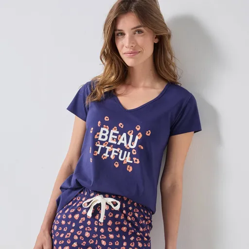 Pyžamové tričko s krátkymi rukávmi a stredovou potlačou Beautiful