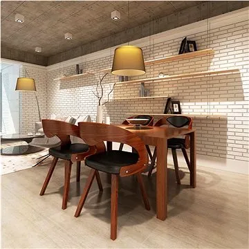 Jedálenské stoličky 4 ks hnedé ohýbané drevo a umelá koža (270039)