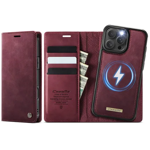 CASEME C49 Peňaženkové puzdro a zadný kryt 2v1 Apple iPhone 16 Pro Max červený