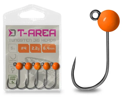 Delphin jigová hlavička t-area bl wolframový jig fluo oranžový 5 ks - #6 / 0,9 g / 4,6 mm