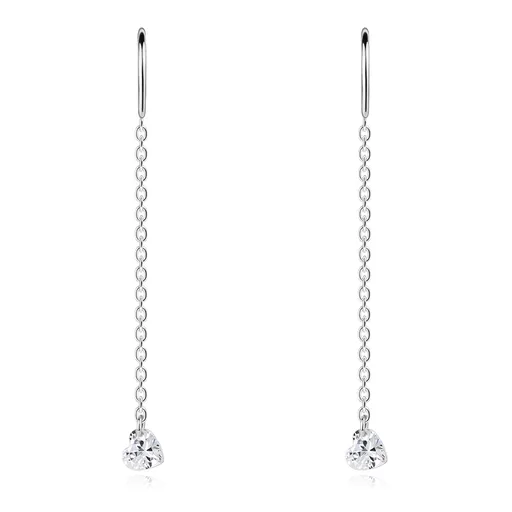 Prevliekacie náušnice v striebre 925 - zirkónové srdce, retiazka s oblúkom