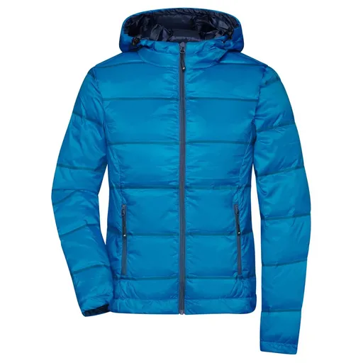 James & Nicholson (Daiber) Ľahká dámska páperová bunda s kapucňou JN1151 - Modrá / tmavomodrá | XS