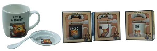 MAKRO - Hrnček 350ml s lyžičkou, ruža medvedík