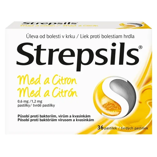 STREPSILS Med a Citrón tvrdé pastilky 36 kusov