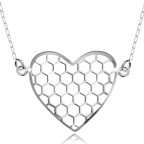 Strieborný náhrdelník 925, prívesok s retiazkou, šesťuholníky v srdiečku