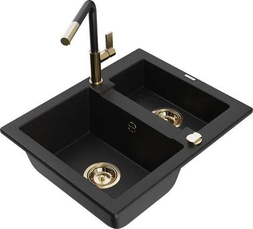 MEXEN/S MEXEN/S - Carlos granitový drez 1.5 vrátane batérie Flora, čierna 6518-77-670401-57-G