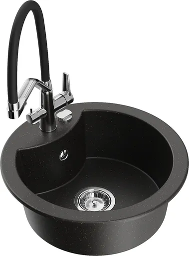 MEXEN/S MEXEN/S - Diego granitový drez 1-miska vrátane batérie Duo, čierna/zlatá metalik 6512-75-671701-07