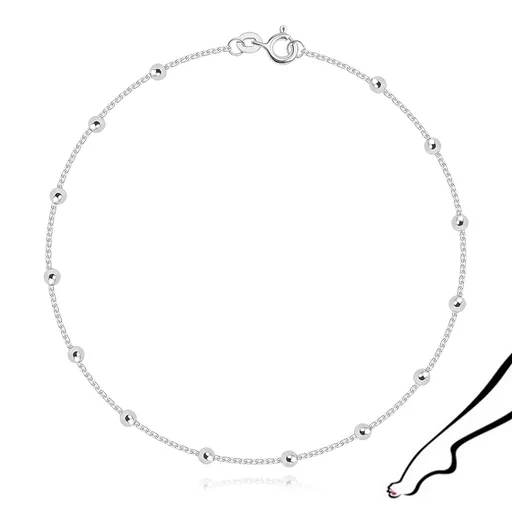 Strieborný 925 náramok na členok - súmerne uchytené hladké guľôčky