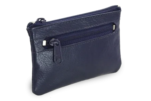 Modrá kožená dvojzipsová kľúčenka 619-0370-97