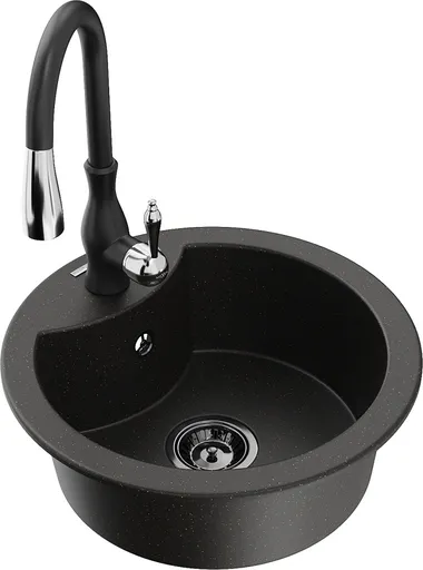 MEXEN/S MEXEN/S - Diego granitový drez 1-miska vrátane batérie Savita, čierna/zlatá metalik 6512-75-672601-70-B