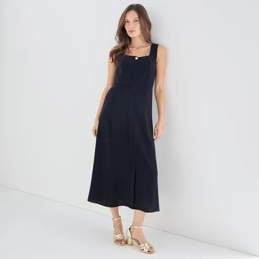 Krepové midi šaty s_x000D_
		hranatým výstrihom