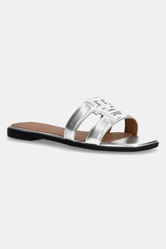 Kožené šľapky Tommy Hilfiger TH LOGO STRAP METALLIC MULE