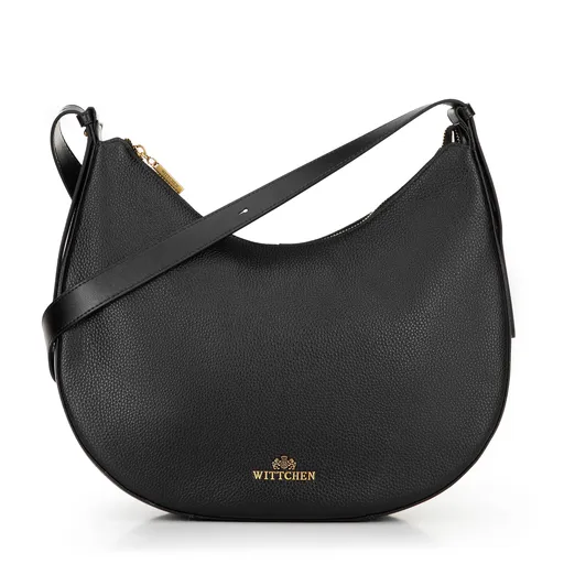 Veľká kožená kabelka cez rameno, čierna 100-4E-209-1