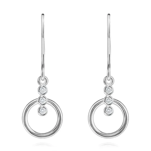 Strieborné 925 náušnice - kruh, pásik z okrúhlych zirkónov, afroháčik