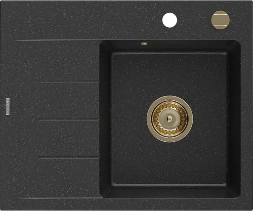 MEXEN/S MEXEN/S - Ben granitový drez 1 s odkvapkávačom pravý 600 x 500 mm čierna/strieborná metalik, sifón zlatá 6523605000-73-G